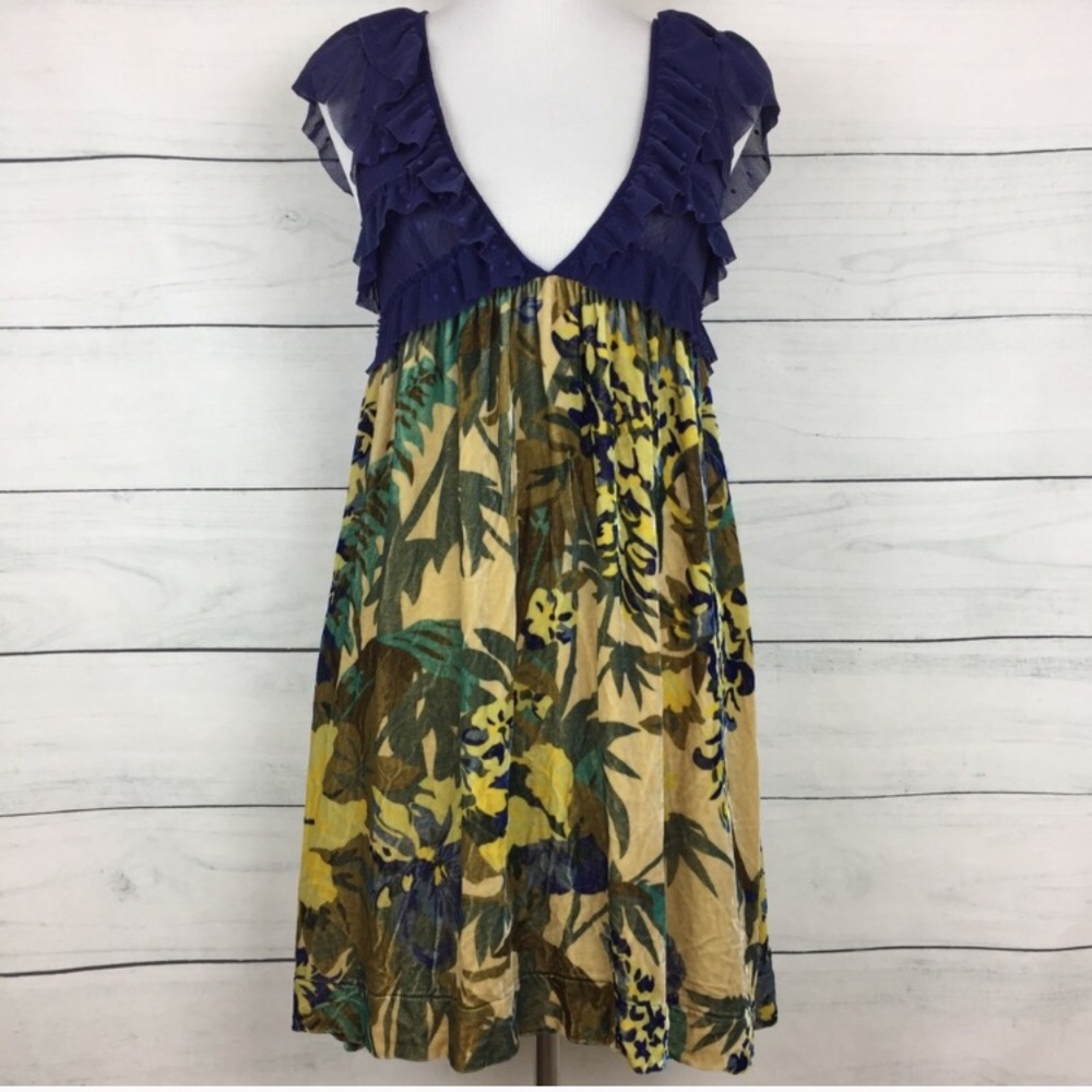 Free People Ruffled Lace & Velvet Floral Dress